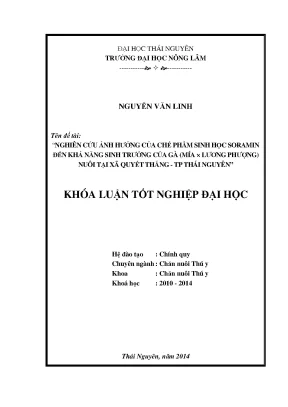 Luận văn thạc sĩ nghiên cứu ảnh hưởng của việc sử dụng chế phẩm sinh học soramin đến khả năng sinh trưởng của gà mía × lương phượng nuôi tại xã quyết thắng