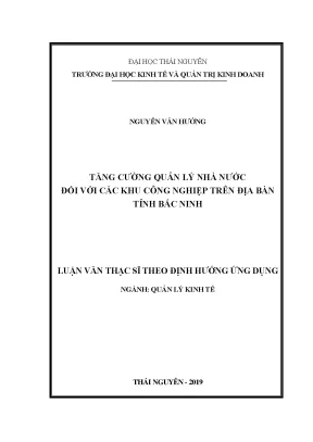 Luận văn thạc sĩ tăng cường quản lý nhà nước đối với các khu công nghiệp trên địa bàn tỉnh bắc ninh