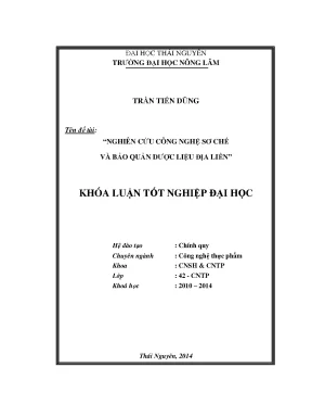 Luận văn thạc sĩ nghiên cứu công nghệ sơ chế và bảo quản dược liệu địa liền