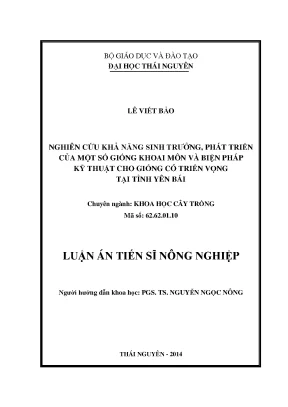Luận văn thạc sĩ nghiên cứu khả năng sinh trưởng phát triển của một số giống khoai môn và biện pháp kỹ thuật cho giống có triển vọng tại tỉnh yên bái