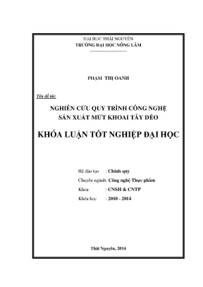 Luận văn thạc sĩ nghiên cứu quy trình công nghệ sản xuất mứt khoai tây dẻo