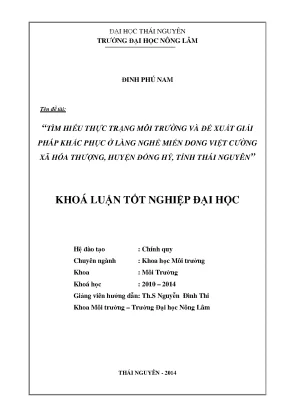 Luận văn thạc sĩ tìm hiểu thực trạng môi trường và đề xuất giải pháp khắc phục ở làng nghề miến dong việt cường xã hóa thượng huyện đồng hỷ tỉnh thái nguyên