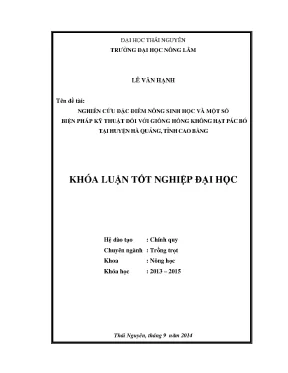 Luận văn thạc sĩ nghiên cứu đặc điểm nông sinh học và một số biện pháp kỹ thuật đối với giống hồng không hạt pác bó tại huyện hà quảng tỉnh cao bằng