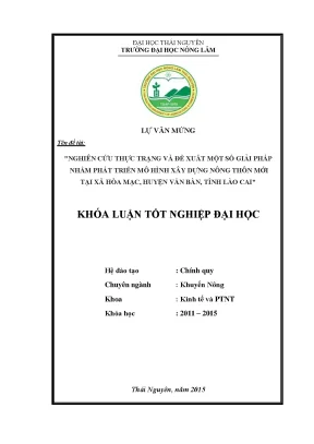 Luận văn thạc sĩ nghiên cứu thực trạng và đề xuất một số giải pháp nhằm phát triển mô hình xây dựng nông thôn mới tại xã hòa mạc huyện văn bàn tỉnh lào cai