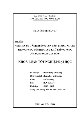 Luận văn thạc sĩ nghiên cứu ảnh hưởng của hàm lượng amoni trong nước đến hiệu lực khử trùng nước của dung dịch oxy hóa
