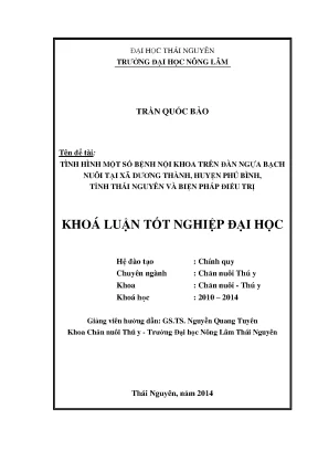 Luận văn thạc sĩ tình hình một số bệnh nội khoa trên đàn ngựa bạch nuôi tại xã dương thành huyện phú bình tỉnh thái nguyên và biện pháp điều trị