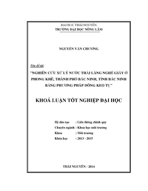 Luận văn thạc sĩ nghiên cứu xử lý nước thải làng nghề giấy ở phong khê tp bắc ninh tỉnh bắc ninh bằng phương pháp đông keo tụ