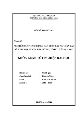 Luận văn thạc sĩ nghiên cứu thực trạng sản xuất rau an toàn tại xã vĩnh lợi huyện sơn dương tỉnh tuyên quang