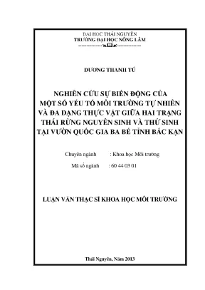 Luận văn thạc sĩ nghiên cứu sự biến động của một sốyếu tố môi trường tự nhiên và đa dạng thực vật giữa hai trạng thái rừng nguyên sinh và thứ sinh tại vườn quốc gia ba bể tỉnh bắc kạn