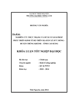 Luận văn thạc sĩ nghiên cứu thực trạng và đề xuất giải pháp phát triển kinh tế hộ trên địa bàn xã đức hồng huyện trùng khánh tỉnh cao bằng