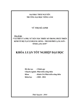 Luận văn thạc sĩ vai trò của phụ nữ dân tộc thiểu số trong phát triển kinh tế hộ tại xã hoàng đồng thành phố lạng sơn tỉnh lạng sơn