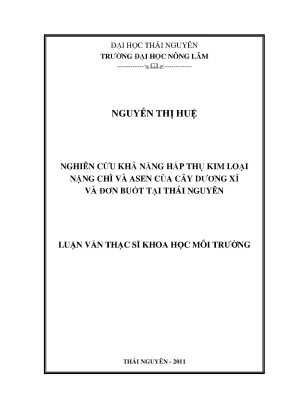 Luận văn thạc sĩ nghiên cứu khả năng hấp thụ kim loại nặng chì và asen của cây dương xỉ và đơn buốt tại thái nguyên