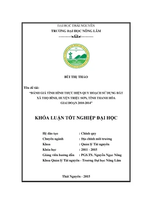 Luận văn thạc sĩ đánh giá tình hình thực hiện quy hoạch sử dụng đất xã thọ bình huyện triệu sơn tỉnh thanh hóa giai đoạn 2010 2014