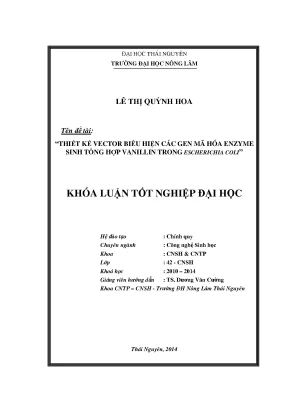 Luận văn thạc sĩ thiết kế vector biểu hiện các gen mã hóa enzyme sinh tổng hợp vanillin trong e coli