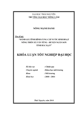 Luận văn thạc sĩ đánh giá tình hình cung cấp nước sinh hoạt nông thôn xă vân tùng huyện ngân sơn tỉnh bắc kạn