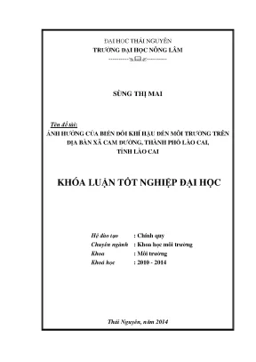 Luận văn thạc sĩ đánh giá tính dễ bị tổn thương do biến đổi khí hậu trên địa bàn xã cam đường thành phố lào cai tỉnh lào cai