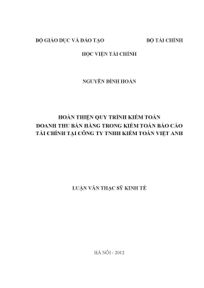 Luận văn tốt nghiệp quy trình kiểm toán doanh thu bán hàng trong kiểm toán báo cáo tài chính tại công ty tnhh kiểm toán việt anh