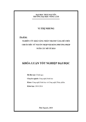 Luận văn thạc sĩ nghiên cứu khả năng nhân nhanh và ra rễ chồi chuối tiêu từ nguồn nhập nội bằng phương pháp nuôi cấy mô tế bào