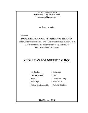 Luận văn thạc sĩ so sánh hiệu quả phòng và trị bệnh cầu trùng của hai loại thuốc marcoc và five anticoccid a trên đàn gà lông màu nuôi thịt tại gia đình nông hộ xã quyết thắng thành phố thái nguyên