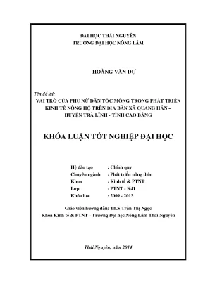 Luận văn thạc sĩ vai trò của phụ nữ dân tộc mông trong phát triển kinh tế nông hộ trên địa bàn xã quang hán huyện trà lĩnh tỉnh cao bằng