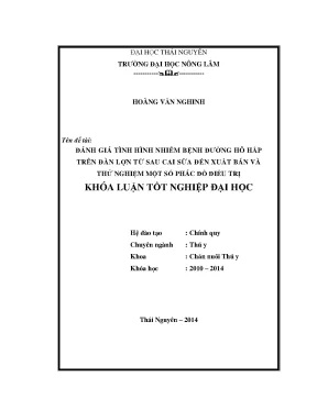 Luận văn thạc sĩ đánh giá tình hình nhiễm bệnh đường hô hấp trên đàn lợn từ sau cai sữa đến xuất bán và thử nghiệm một số phác đồ điều trị