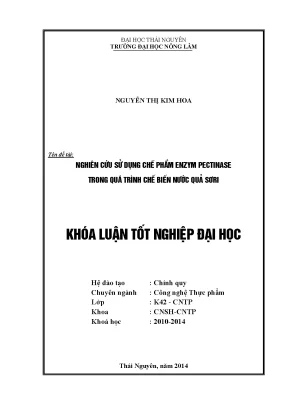 Luận văn thạc sĩ nghiên cứu sử dụng chế phẩm enzym pectinase trong quá trình chế biến nước quả sơri