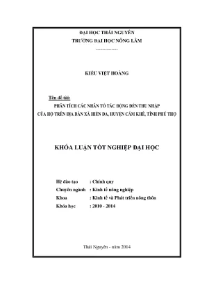 Luận văn thạc sĩ phân tích các nhân tố tác động đến thu nhập của hộ trên địa bàn xã hiền đa huyện cẩm khê tỉnh phú thọ