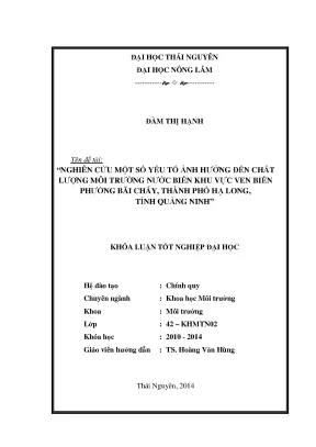 Luận văn thạc sĩ nghiên cứu một số yếu tố ảnh hưởng tới chất lượng môi trường nước biển khu vực ven biển phường bãi cháy tp hạ long tỉnh quảng ninh