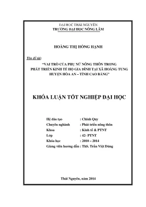 Luận văn thạc sĩ vai trò của phụ nữ nông thôn trong phát triển kinh tế hộ gia đình tại xã hoàng tung huyện hòa an tỉnh cao bằng