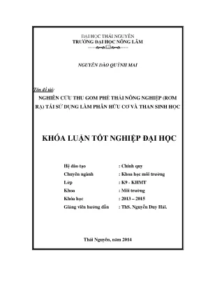 Luận văn thạc sĩ nghiên cứu thu gom phế thải nông nghiệp rơm rạ tái sử dụng làm phân hữu cơ và than sinh học