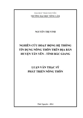 Luận văn thạc sĩ nghiên cứu hoạt động hệ thống tín dụng nông thôn trên địa bàn huyện tân yên tỉnh bắc giang