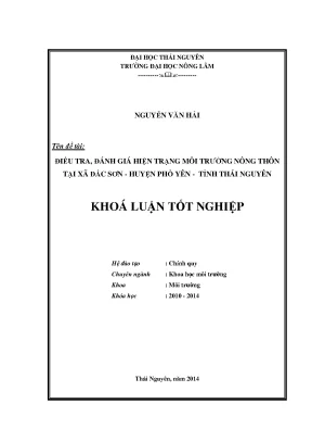 Luận văn thạc sĩ điều tra đánh giá hiện trạng môi trường nông thôn tại xã đắc sơn huyện phổ yên tỉnh thái nguyên