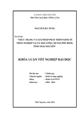 Luận văn thạc sĩ thực trạng và giải pháp phát triển kinh tế nông nghiệp tại xã nhã lộng huyện phú bình tỉnh thái nguyên