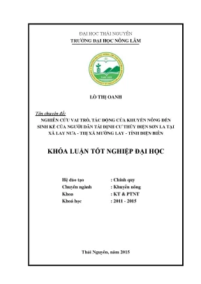 Luận văn thạc sĩ nghiên cứu vai trò tác động của khuyến nông đến sinh kế của người dân tái định cư thủy điện sơn la tại xã lay nưa thị xã mường lay tỉnh điện biên