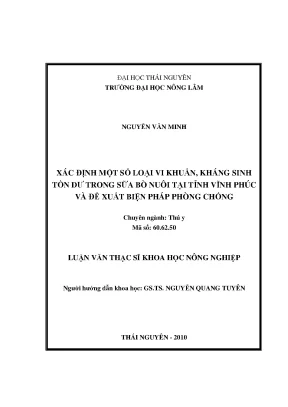 Luận văn thạc sĩ xác định một số loại vi khuẩn kháng sinh tồn dư trong sữa bò nuôi tại tỉnh vĩnh phúc và đề xuất biện pháp phòng chống