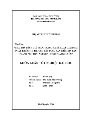 Luận văn thạc sĩ điều tra thực trạng và đề xuất giải pháp phát triển thị trường bất động sản tại thành phố thái nguyên tỉnh thái nguyên
