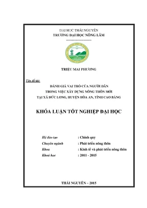 Luận văn thạc sĩ đánh giá vai trò của người dân trong việc xây dựng nông thôn mới tại xã đức long huyện hòa an tỉnh cao bằng