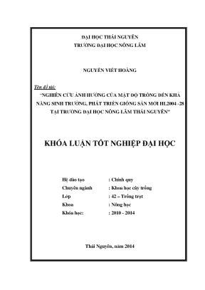Luận văn thạc sĩ nghiên cứu ảnh hưởng của mật độ trồng đến khả năng sinh trưởng phát triển giống sắn mới hl2004 28 tại trường đại học nông lâm thái nguyên