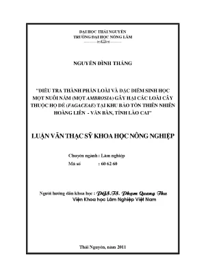 Luận văn thạc sĩ điều tra thành phần loài và đặc điểm sinh học mọt nuôi nấm mọtambrosia gây hại các loài cây họ dẻ fagaceae tại khu bảo tồn thiên nhiên hoàng liên văn bàn tỉnh lào cai