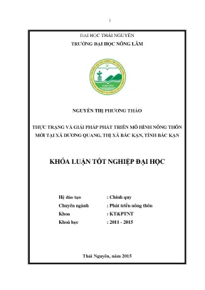 Luận văn thạc sĩ thực trạng và giải pháp phát triển mô hình nông thôn mới tại xã dương quang thị xã bắc kạn tỉnh bắc kạn