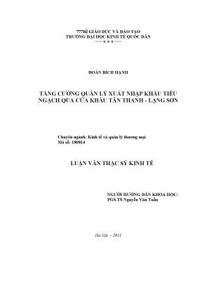 Luận văn thạc sĩ vnua tăng cường quản lý xuất nhập khẩu tiểu ngạch qua cửa khẩu tân thanh lạng sơn
