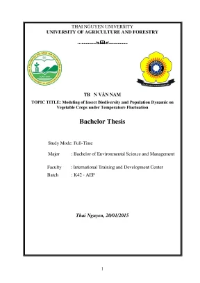 Luận văn thạc sĩ modeling of insect biodiversity and population dynamic on vegetable crops under temperature fluctuation