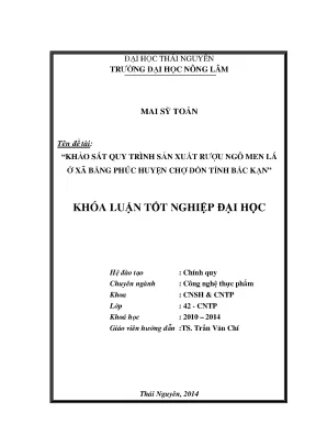 Luận văn thạc sĩ khảo sát quy trình sản xuất rượu ngô men lá ở xã bằng phúc huyện chợ đồn tỉnh bắc kạn