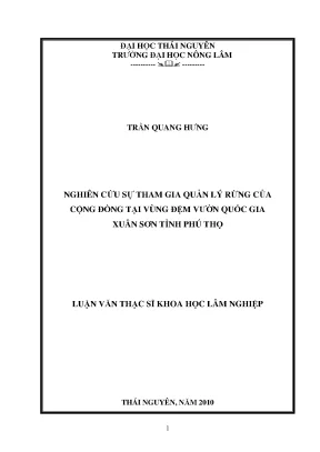 Luận văn thạc sĩ nghiên cứu sự tham gia quản lý rừng của cộng đồng tại vùng đệm vườn quốc gia xuân sơn tỉnh phú thọ