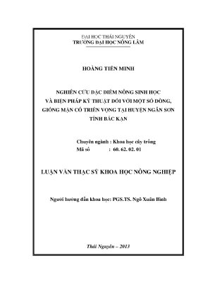 Luận văn thạc sĩ nghiên cứu đặc điểm nông sinh học và biện pháp kỹ thuật đối với một số dòng giống mận có triển vọng tại huyện ngân sơn tỉnh bắc kạn