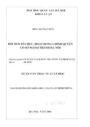 Luận văn thạc sĩ luật học đổi mới tổ chức hoạt động chính quyền cơ sở ngoại thành hà nội