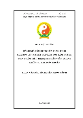 Đánh giá tác dụng của dung dịch xoa bóp gs tvb kết hợp xoa bóp bấm huyệt điện châm điều trị bệnh nhân viêm quanh khớp vai thể đơn thuần