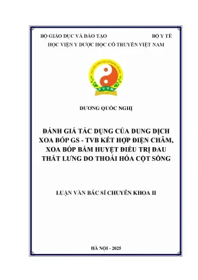 Đánh giá tác dụng của dung dịch xoa bóp gs tvb kết hợp điện châm xoa bóp bấm huyệt điều trị đau thắt lƣng do thoái hóa cột sống