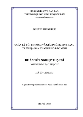 Luận văn thạc sĩ quản lý bồi thường và giải phóng mặt bằng trên địa bàn thành phố bắc ninh