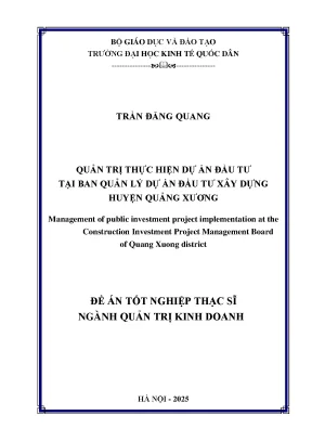 Luận văn thạc sĩ quản trị kinh doanh quản trị thực hiện dự án đầu tư tại ban quản lý dự án đầu tư xây dựng huyện quảng xương